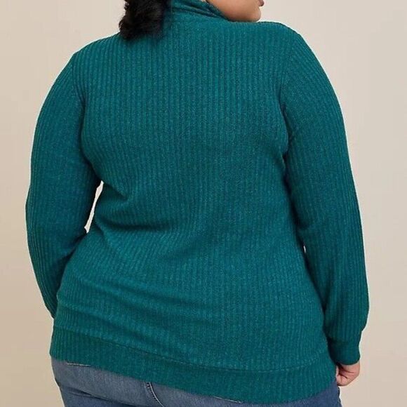 Torrid Relaxed Fit Super Soft Plush Rib Quarter Zip Sweatshirt Green Size 3X - Picture 3 of 14